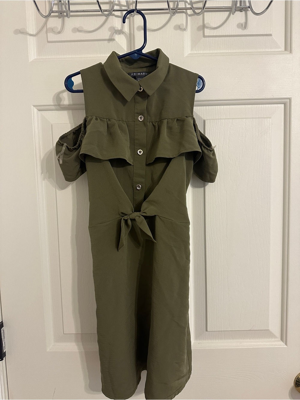 Primark Olive Cold-Shoulder Tie-Front Midi Dress